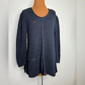 Pure Handknit Black Knit Tunic Front Pocket Large Button Detail Size Med/Large